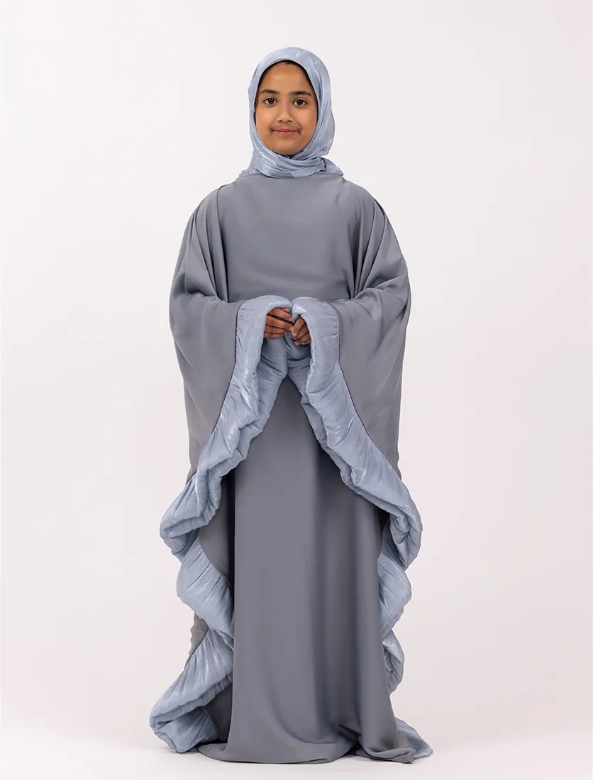 Blue Girls Organza Trim Kaftan